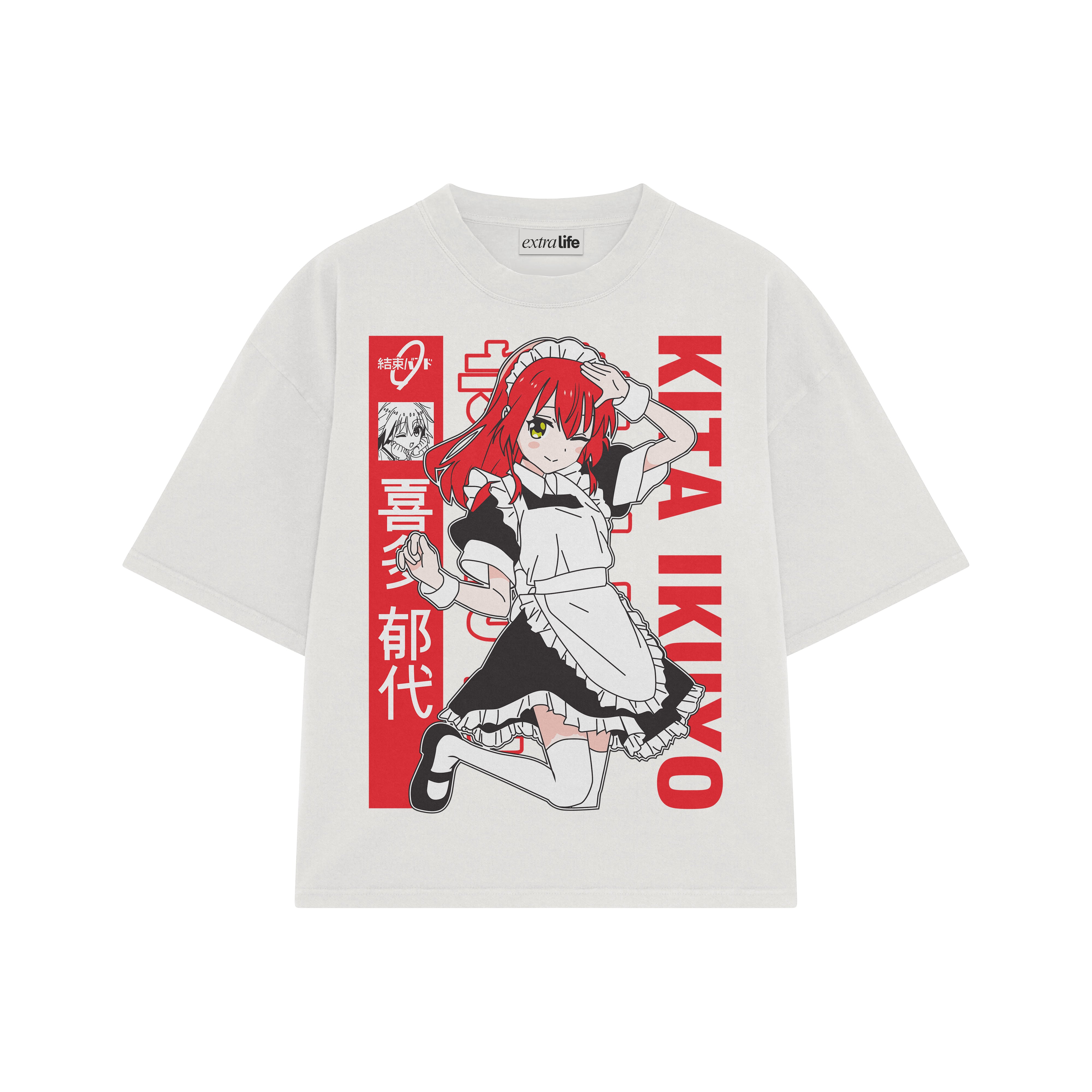 Playera streetwear premium de anime y gaming ExtraLife MX, corte boxy oversized drop shoulder heavyweight en color Deep Black y Off-White, moda urbana mexicana de culto.