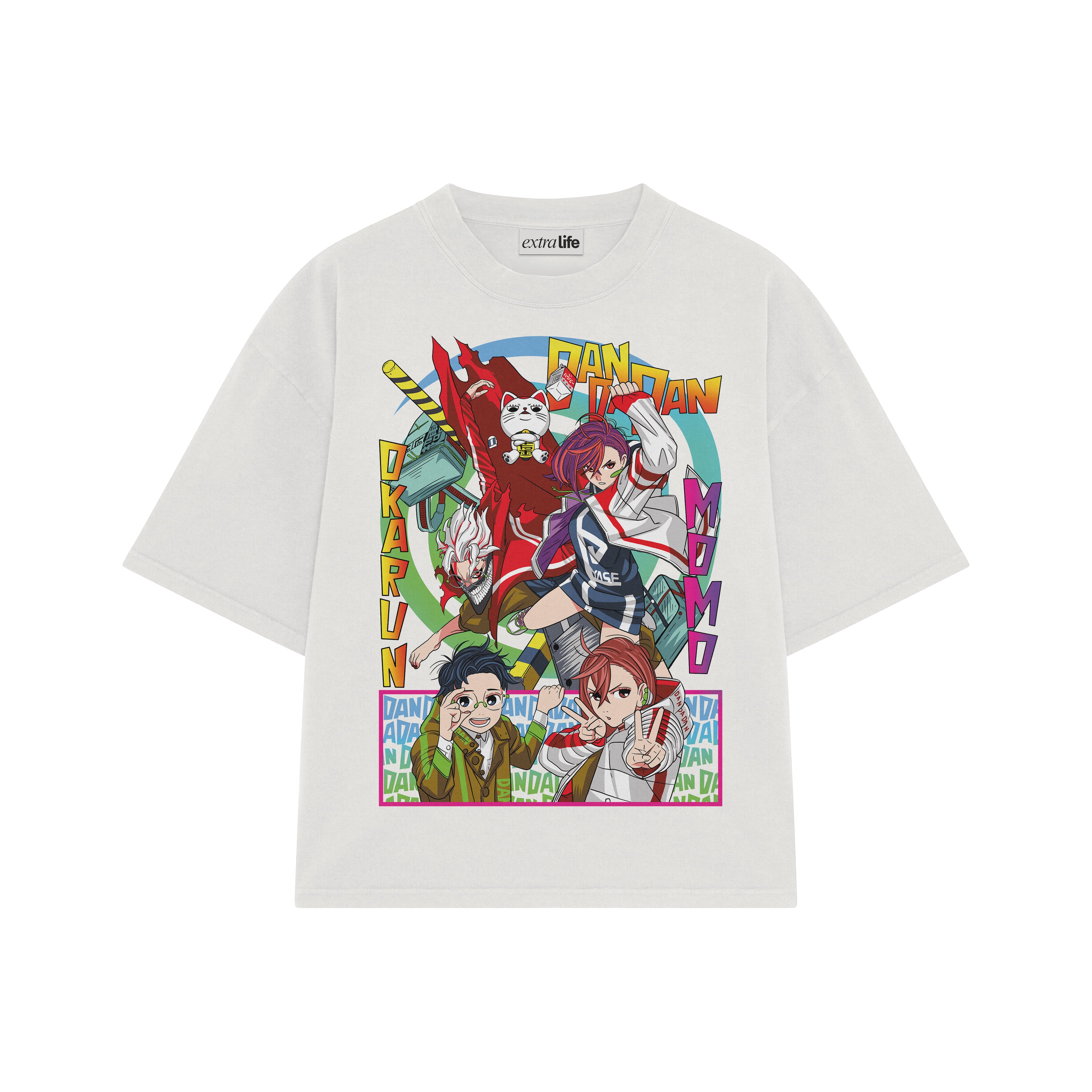 Playera streetwear premium de anime y gaming ExtraLife MX, corte boxy oversized drop shoulder heavyweight en color Deep Black y Off-White, moda urbana mexicana de culto.