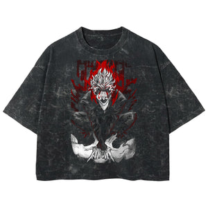 Playera streetwear premium de anime y gaming ExtraLife MX, corte boxy deluxe mineral wash heavyweight en color Acid Wash, moda urbana mexicana de culto.