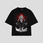 Playera streetwear premium de anime y gaming ExtraLife MX, corte boxy oversized drop shoulder heavyweight en color Deep Black y Off-White, moda urbana mexicana de culto.