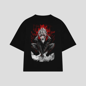 Playera streetwear premium de anime y gaming ExtraLife MX, corte boxy oversized drop shoulder heavyweight en color Deep Black y Off-White, moda urbana mexicana de culto.