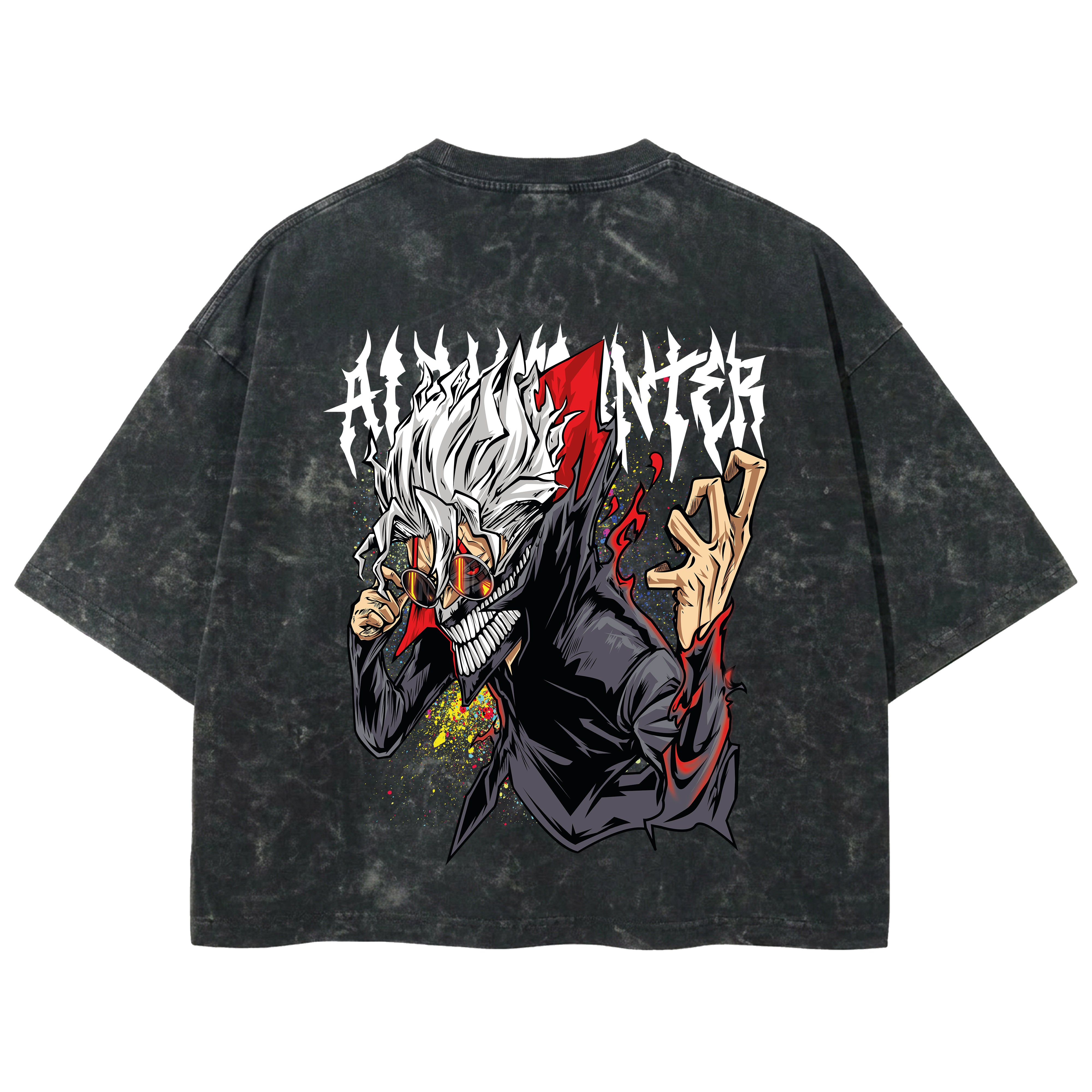 Playera streetwear premium de anime y gaming ExtraLife MX, corte boxy deluxe mineral wash heavyweight en color Acid Wash, moda urbana mexicana de culto.