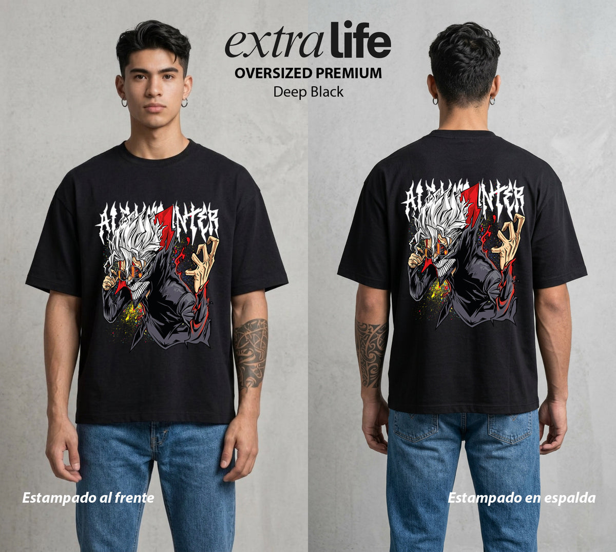 Lo Paranormal Cotidiano | Espíritu y Alienígena #04748 - Playera Oversized Premium | Deep Black - Foto en modelo