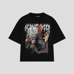 Playera streetwear premium de anime y gaming ExtraLife MX, corte boxy oversized drop shoulder heavyweight en color Deep Black y Off-White, moda urbana mexicana de culto.