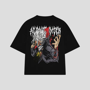 Playera streetwear premium de anime y gaming ExtraLife MX, corte boxy oversized drop shoulder heavyweight en color Deep Black y Off-White, moda urbana mexicana de culto.