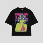 Playera streetwear premium de anime y gaming ExtraLife MX, corte boxy oversized drop shoulder heavyweight en color Deep Black y Off-White, moda urbana mexicana de culto.