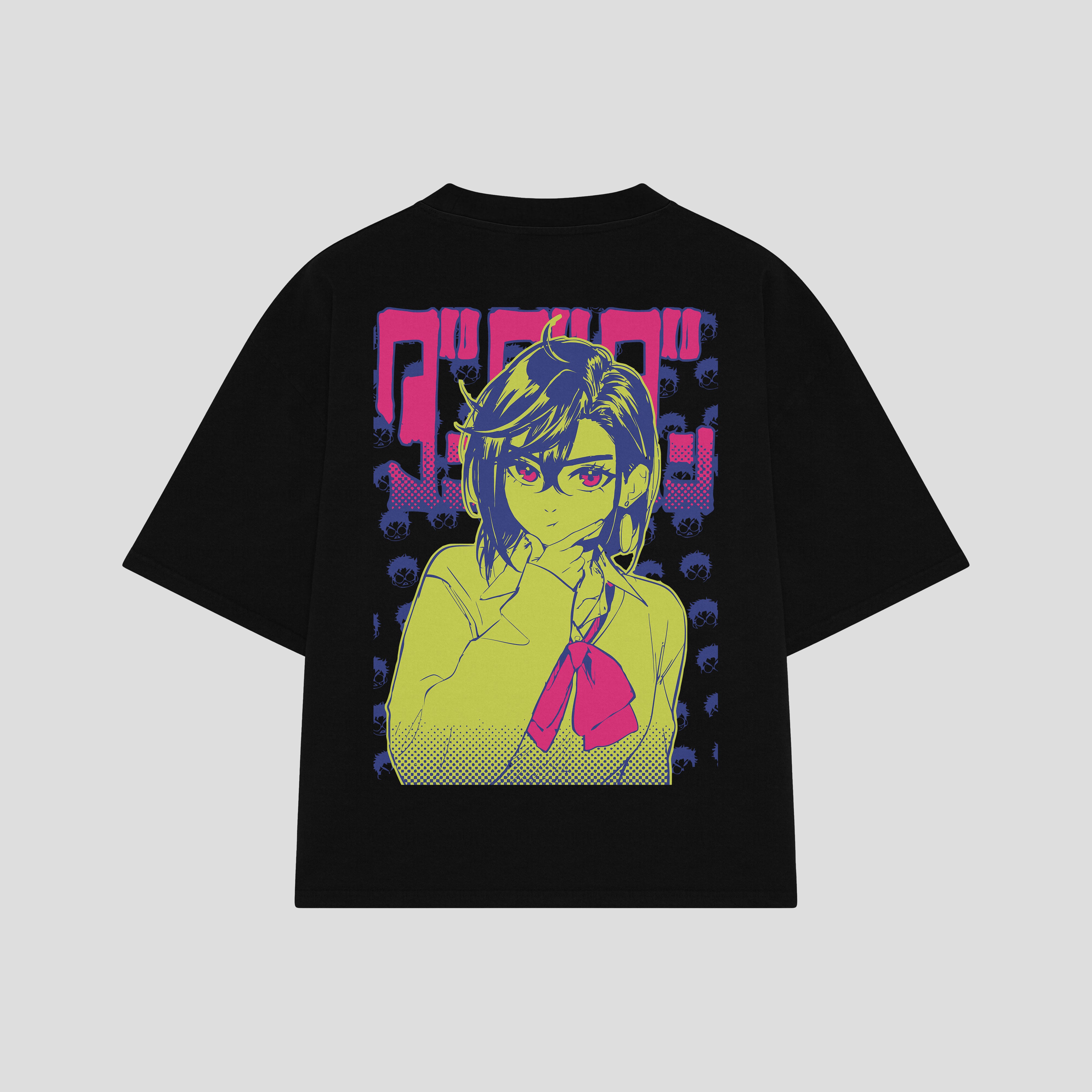 Playera streetwear premium de anime y gaming ExtraLife MX, corte boxy oversized drop shoulder heavyweight en color Deep Black y Off-White, moda urbana mexicana de culto.
