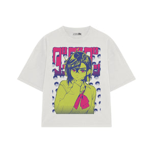 Playera streetwear premium de anime y gaming ExtraLife MX, corte boxy oversized drop shoulder heavyweight en color Deep Black y Off-White, moda urbana mexicana de culto.