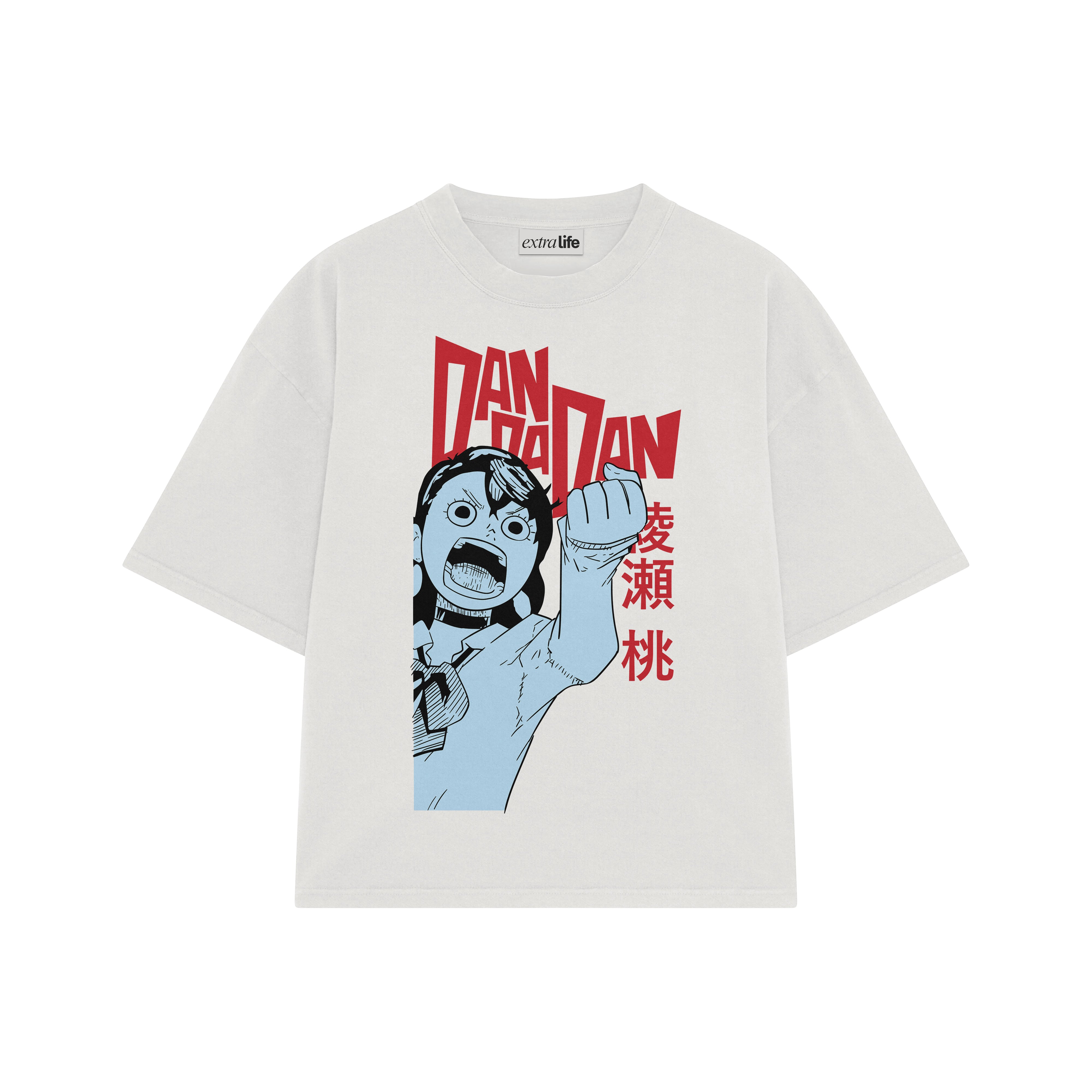 Playera streetwear premium de anime y gaming ExtraLife MX, corte boxy oversized drop shoulder heavyweight en color Deep Black y Off-White, moda urbana mexicana de culto.