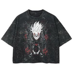 Playera streetwear premium de anime y gaming ExtraLife MX, corte boxy deluxe mineral wash heavyweight en color Acid Wash, moda urbana mexicana de culto.