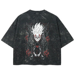 Playera streetwear premium de anime y gaming ExtraLife MX, corte boxy deluxe mineral wash heavyweight en color Acid Wash, moda urbana mexicana de culto.