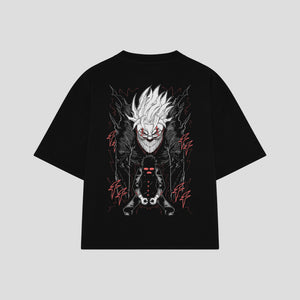 Playera streetwear premium de anime y gaming ExtraLife MX, corte boxy oversized drop shoulder heavyweight en color Deep Black y Off-White, moda urbana mexicana de culto.