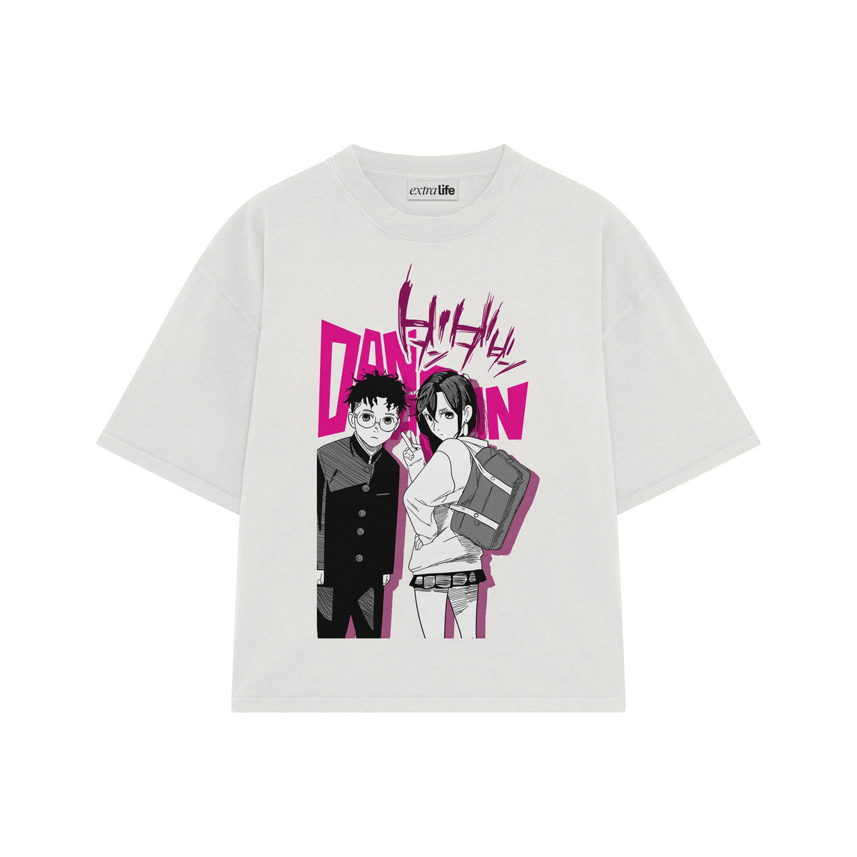 Playera streetwear premium de anime y gaming ExtraLife MX, corte oversized drop shoulder ligero y fresco en color Deep Black y Off-White, moda urbana mexicana de culto.