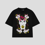 Playera streetwear premium de anime y gaming ExtraLife MX, corte boxy oversized drop shoulder heavyweight en color Deep Black y Off-White, moda urbana mexicana de culto.