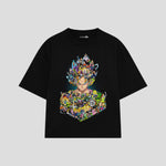Playera streetwear premium de anime y gaming ExtraLife MX, corte boxy oversized drop shoulder heavyweight en color Deep Black y Off-White, moda urbana mexicana de culto.