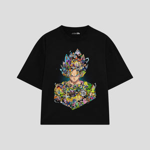 Playera streetwear premium de anime y gaming ExtraLife MX, corte boxy oversized drop shoulder heavyweight en color Deep Black y Off-White, moda urbana mexicana de culto.