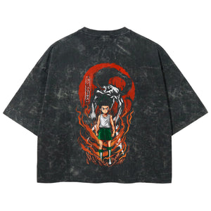 Playera streetwear premium de anime y gaming ExtraLife MX, corte boxy deluxe mineral wash heavyweight en color Acid Wash, moda urbana mexicana de culto.