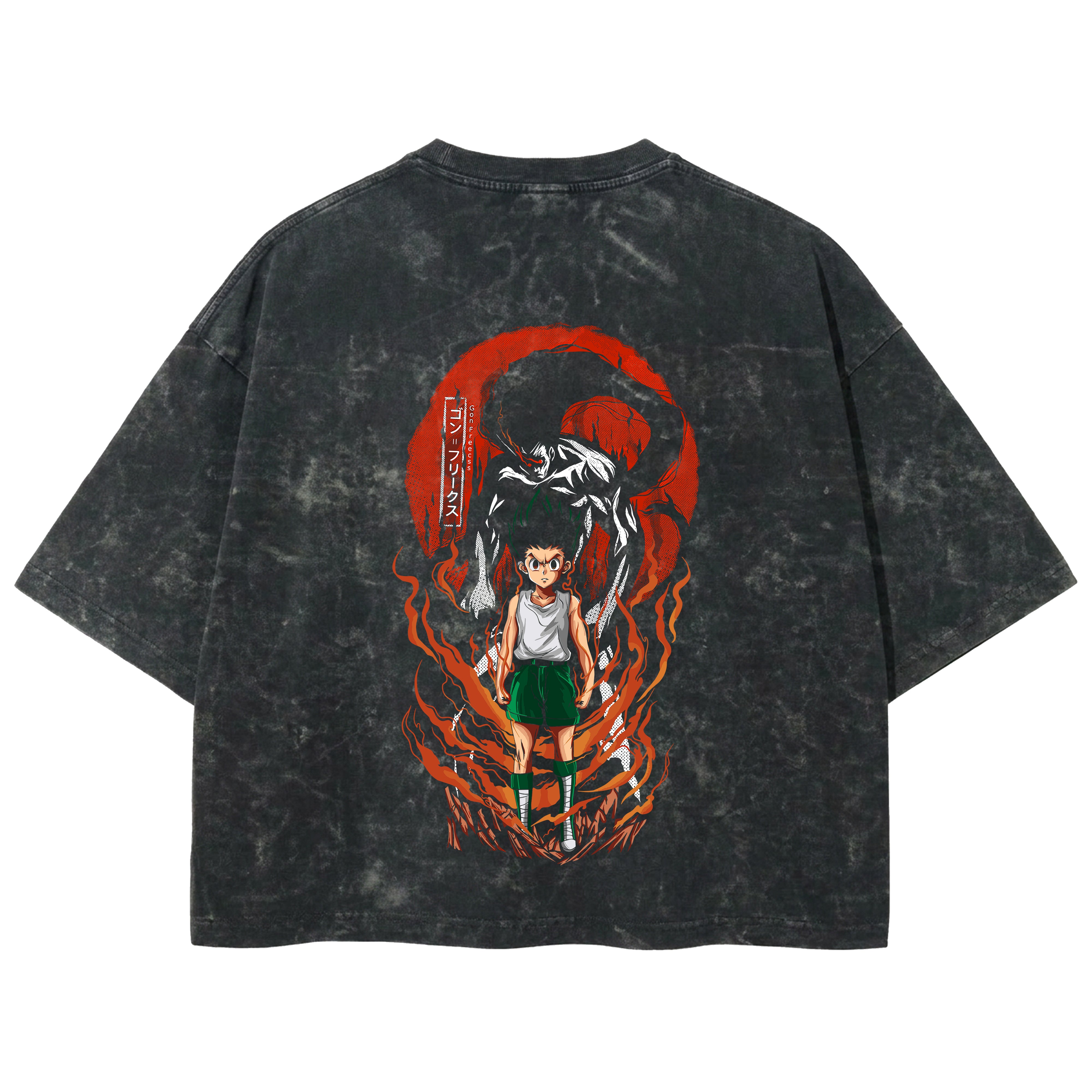 Playera streetwear premium de anime y gaming ExtraLife MX, corte boxy deluxe mineral wash heavyweight en color Acid Wash, moda urbana mexicana de culto.