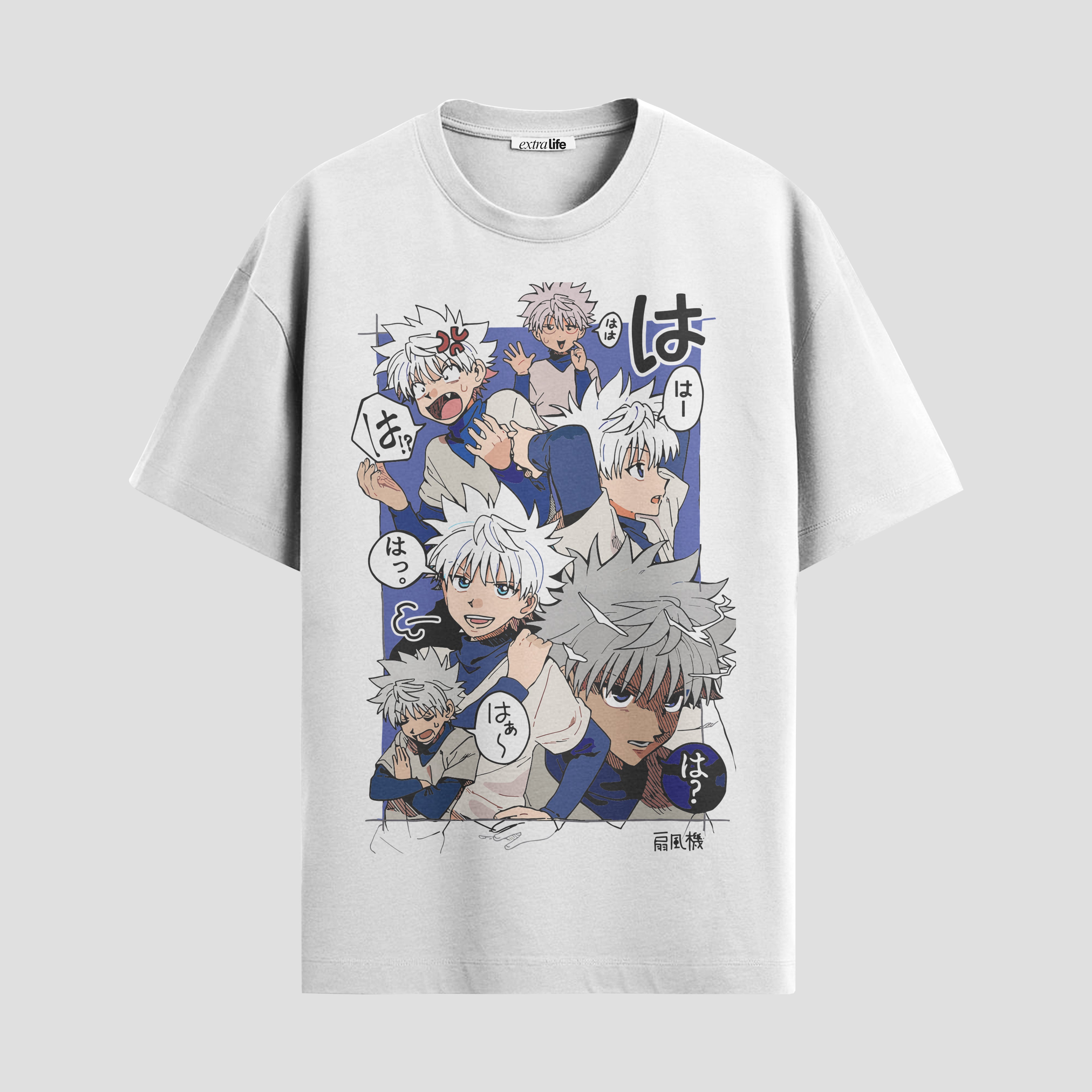 Playera urbana de anime y gaming ExtraLife MX, corte Standard Fit unisex ligero y transpirable en color Deep Black y Pure White, ropa de uso diario para gym y casual.