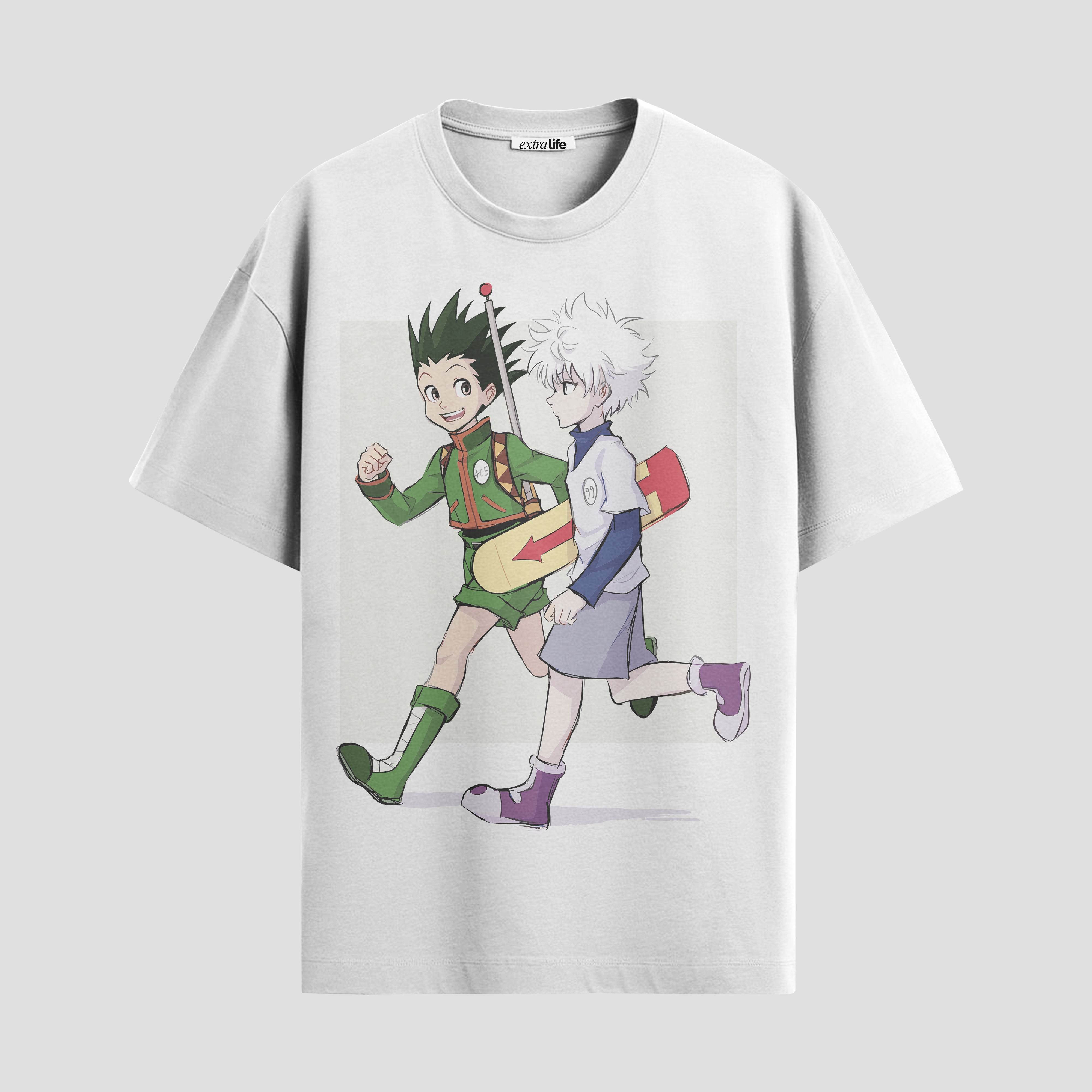 Playera urbana de anime y gaming ExtraLife MX, corte Standard Fit unisex ligero y transpirable en color Deep Black y Pure White, ropa de uso diario para gym y casual.