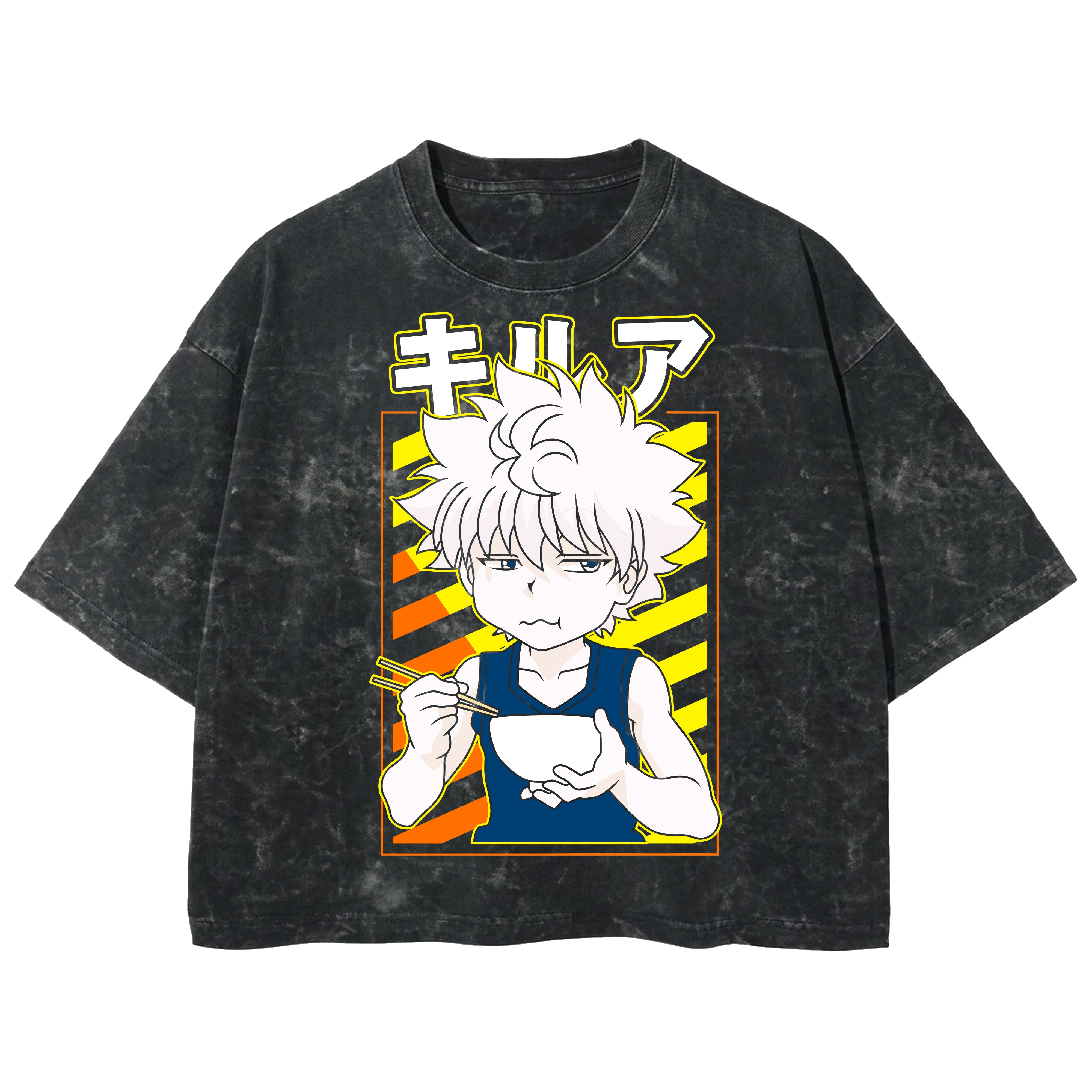 Playera streetwear premium de anime y gaming ExtraLife MX, corte boxy deluxe mineral wash heavyweight en color Acid Wash, moda urbana mexicana de culto.