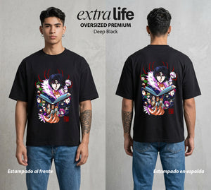 La Prueba del Cazador | Peligro en el Camino #04773 - Playera Oversized Premium | Deep Black - Foto en modelo
