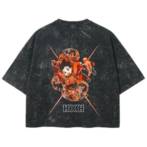 Playera streetwear premium de anime y gaming ExtraLife MX, corte boxy deluxe mineral wash heavyweight en color Acid Wash, moda urbana mexicana de culto.