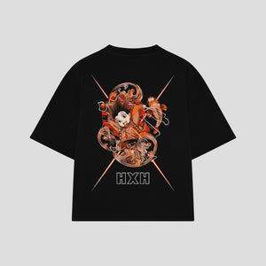 Playera streetwear premium de anime y gaming ExtraLife MX, corte boxy oversized drop shoulder heavyweight en color Deep Black y Off-White, moda urbana mexicana de culto.