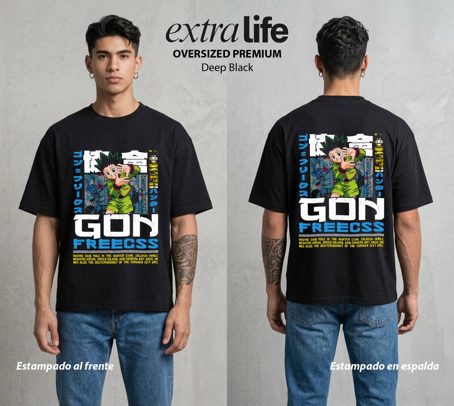 La Prueba del Cazador | Nen y Voluntad #04775 - Playera Oversized Premium | Deep Black - Foto en modelo