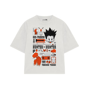 Playera streetwear premium de anime y gaming ExtraLife MX, corte boxy oversized drop shoulder heavyweight en color Deep Black y Off-White, moda urbana mexicana de culto.