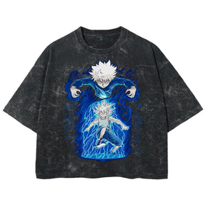 Playera streetwear premium de anime y gaming ExtraLife MX, corte boxy deluxe mineral wash heavyweight en color Acid Wash, moda urbana mexicana de culto.