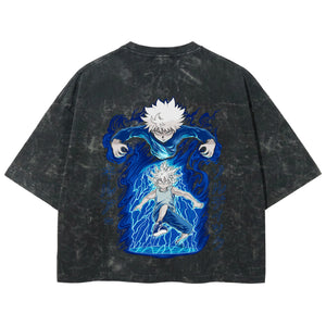 Playera streetwear premium de anime y gaming ExtraLife MX, corte boxy deluxe mineral wash heavyweight en color Acid Wash, moda urbana mexicana de culto.