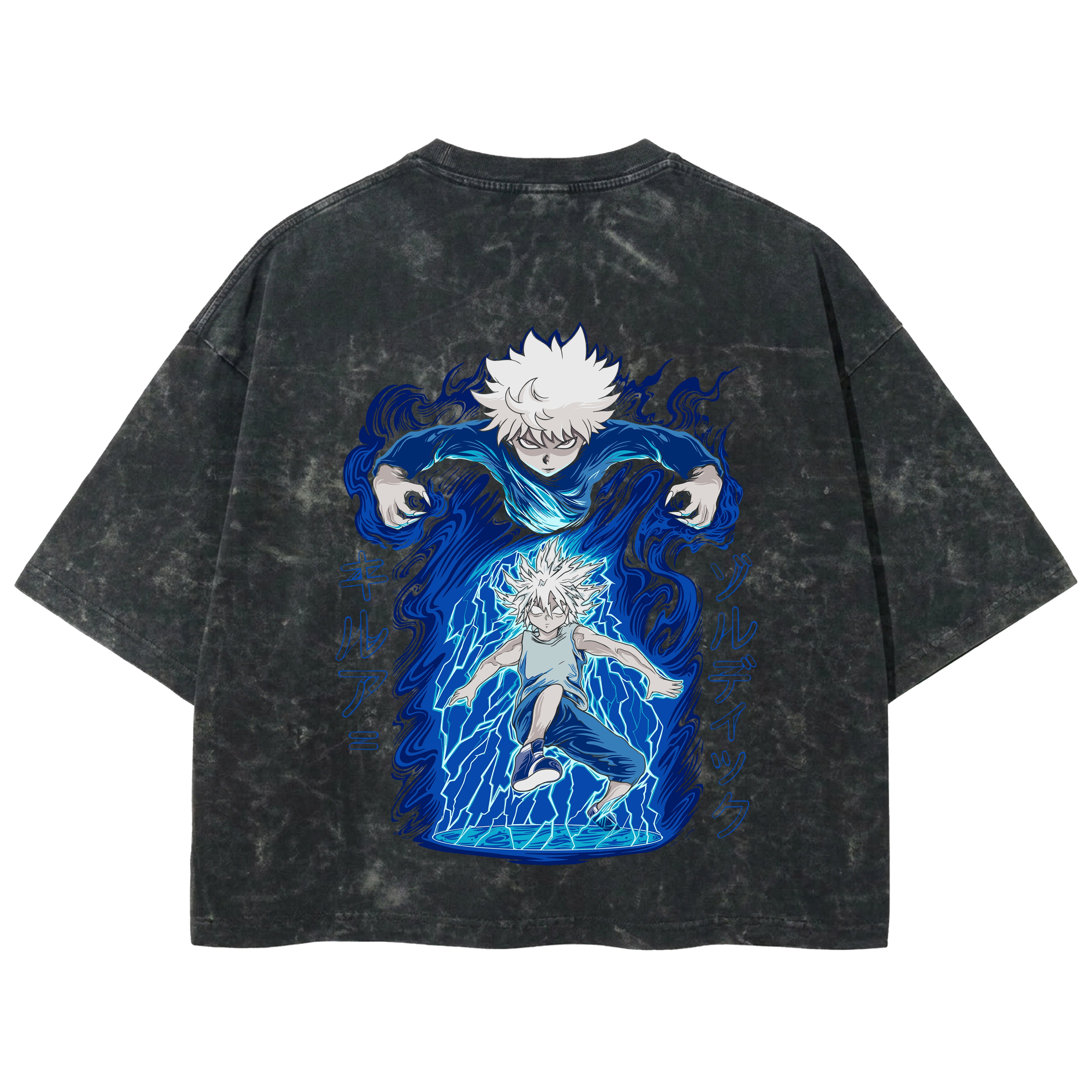 Playera streetwear premium de anime y gaming ExtraLife MX, corte boxy deluxe mineral wash heavyweight en color Acid Wash, moda urbana mexicana de culto.