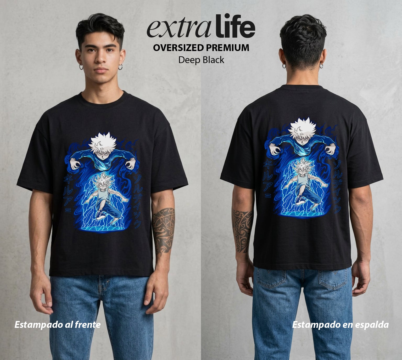 La Prueba del Cazador | Destino del Cazador #04777 - Playera Oversized Premium | Deep Black - Foto en modelo