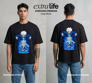 La Prueba del Cazador | Destino del Cazador #04777 - Playera Oversized Premium | Deep Black - Foto en modelo