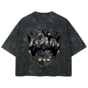 Playera streetwear premium de anime y gaming ExtraLife MX, corte boxy deluxe mineral wash heavyweight en color Acid Wash, moda urbana mexicana de culto.