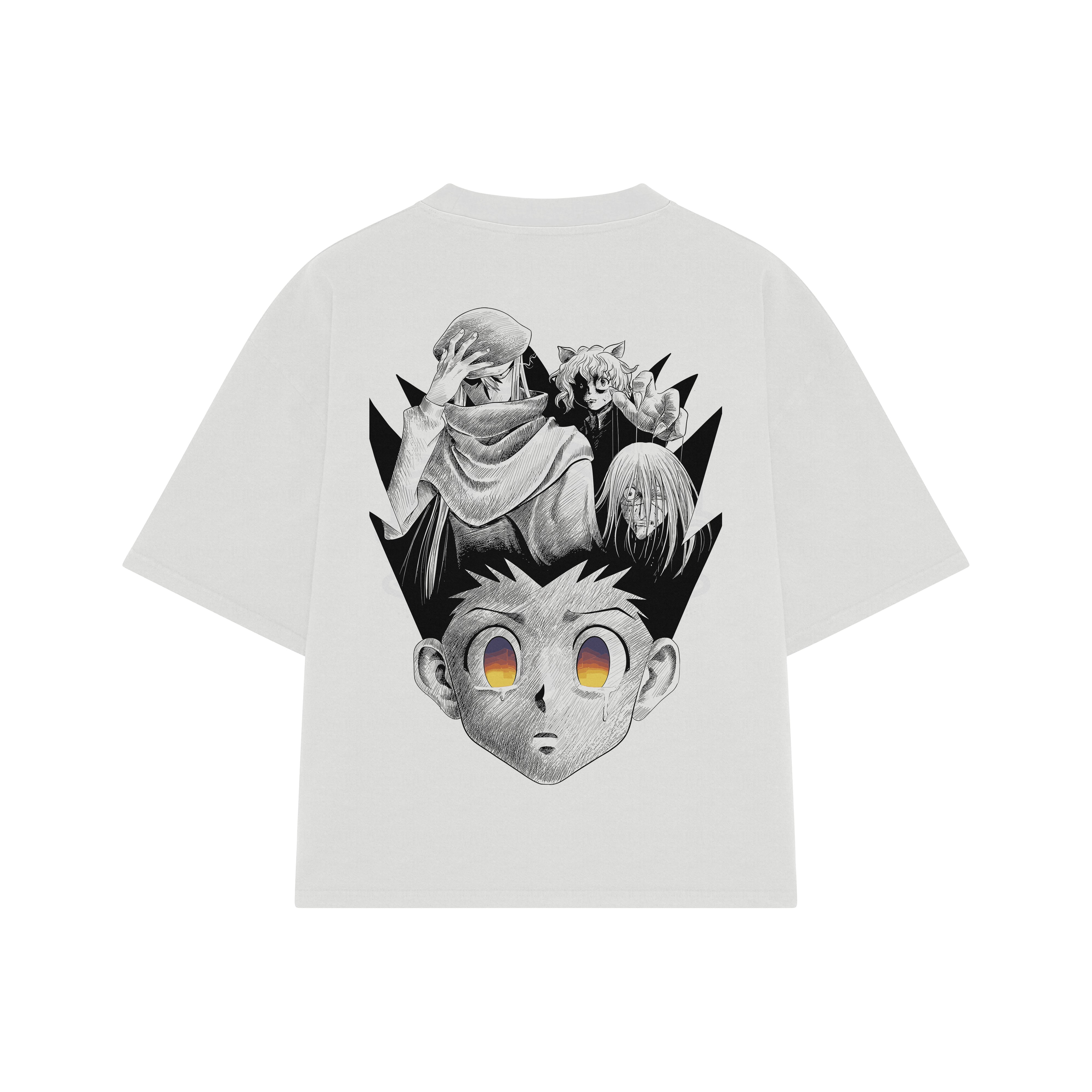 Playera streetwear premium de anime y gaming ExtraLife MX, corte boxy oversized drop shoulder heavyweight en color Deep Black y Off-White, moda urbana mexicana de culto.