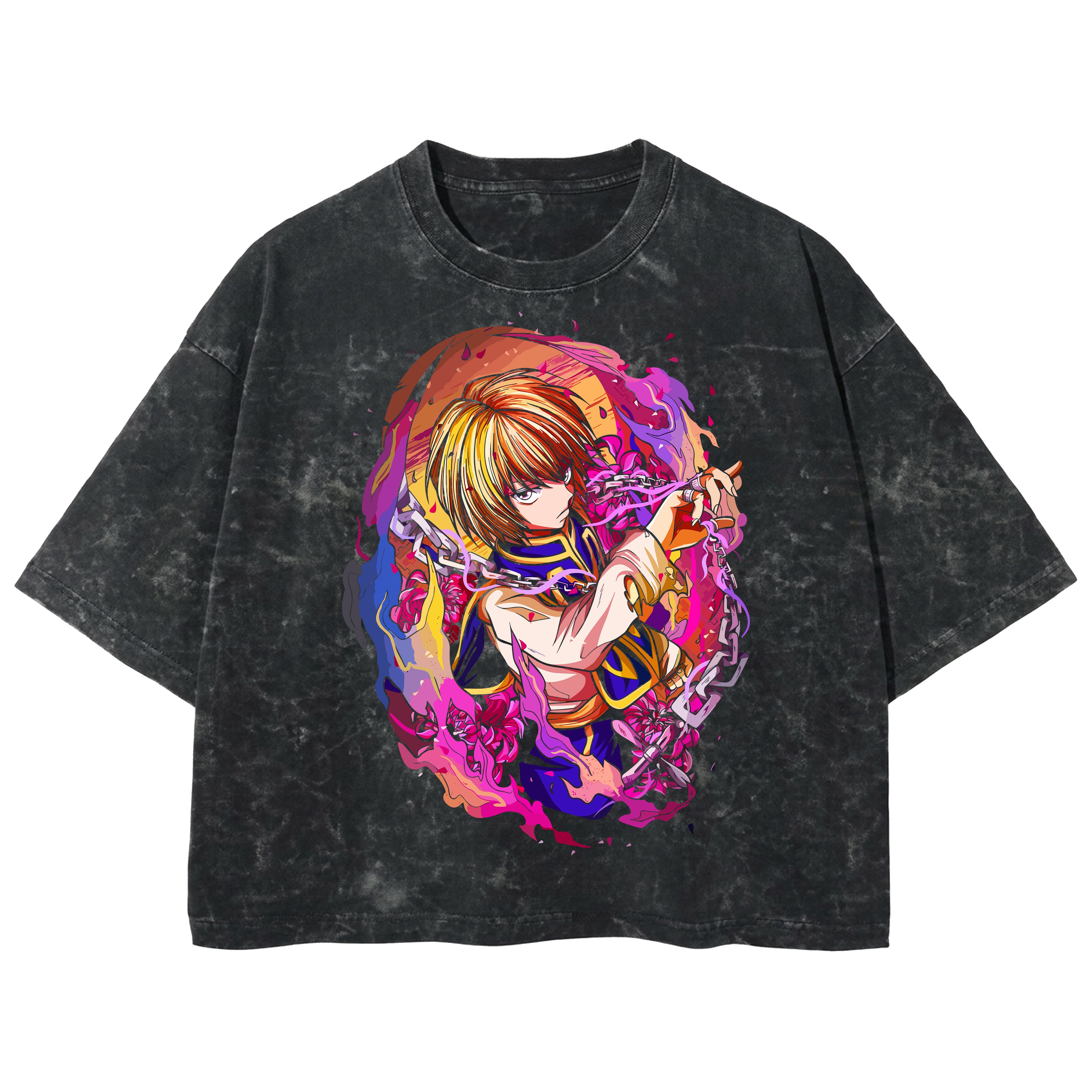 Playera streetwear premium de anime y gaming ExtraLife MX, corte boxy deluxe mineral wash heavyweight en color Acid Wash, moda urbana mexicana de culto.