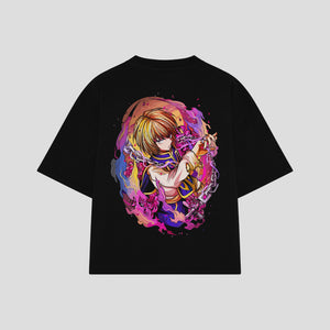Playera streetwear premium de anime y gaming ExtraLife MX, corte boxy oversized drop shoulder heavyweight en color Deep Black y Off-White, moda urbana mexicana de culto.