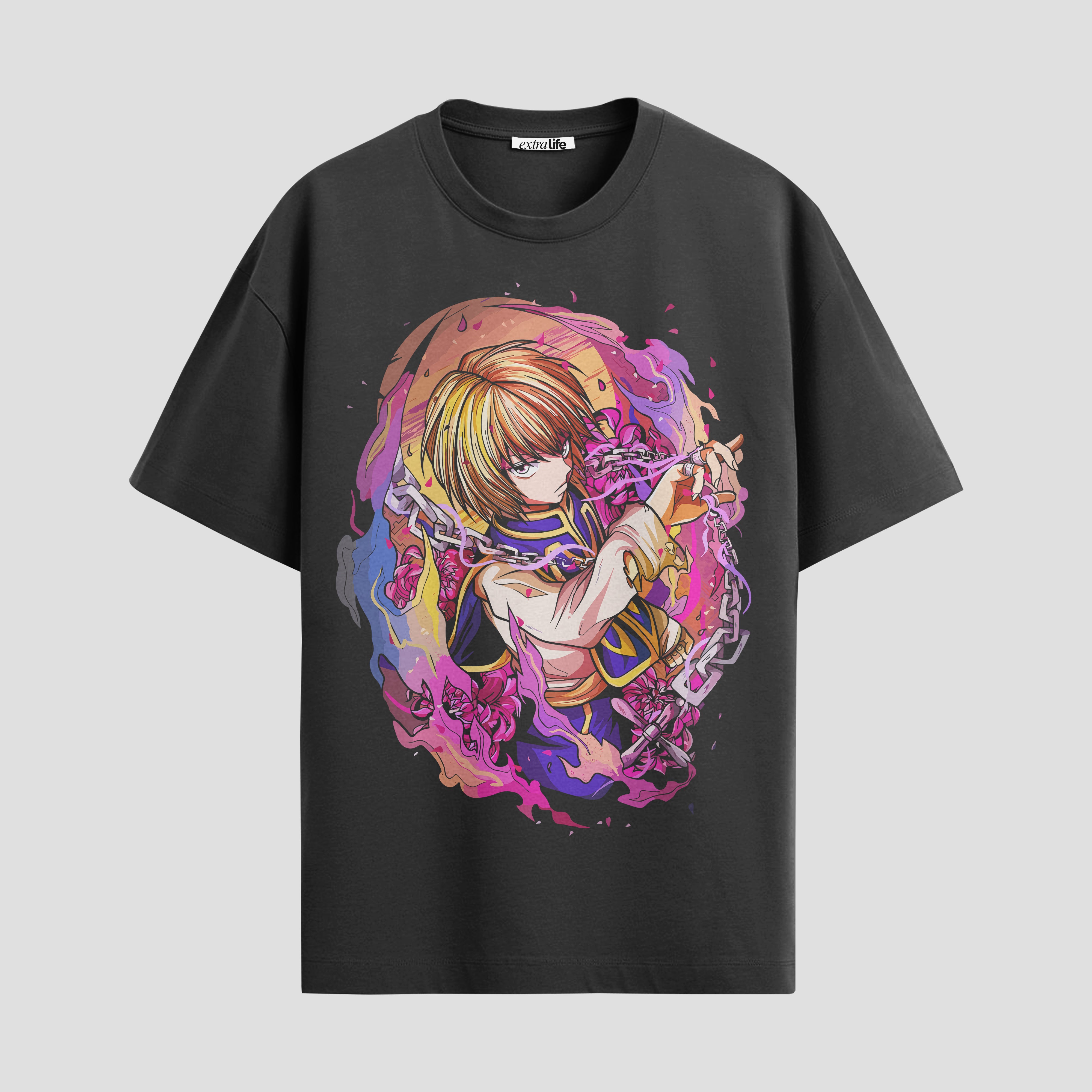 Playera urbana de anime y gaming ExtraLife MX, corte Standard Fit unisex ligero y transpirable en color Deep Black y Pure White, ropa de uso diario para gym y casual.