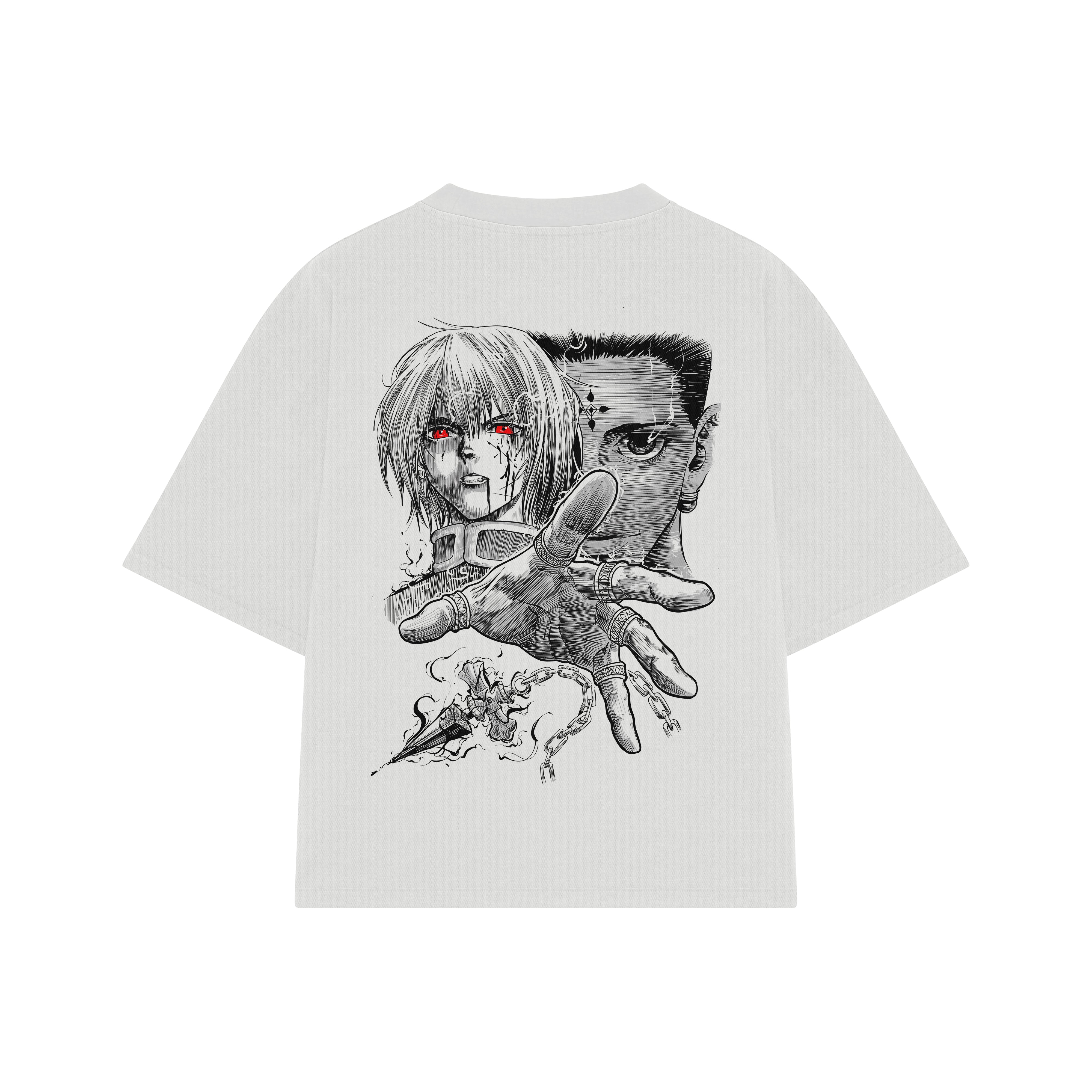 Playera streetwear premium de anime y gaming ExtraLife MX, corte boxy oversized drop shoulder heavyweight en color Deep Black y Off-White, moda urbana mexicana de culto.