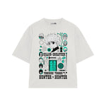 Playera streetwear premium de anime y gaming ExtraLife MX, corte boxy oversized drop shoulder heavyweight en color Deep Black y Off-White, moda urbana mexicana de culto.
