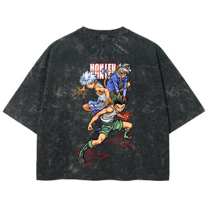 Playera streetwear premium de anime y gaming ExtraLife MX, corte boxy deluxe mineral wash heavyweight en color Acid Wash, moda urbana mexicana de culto.