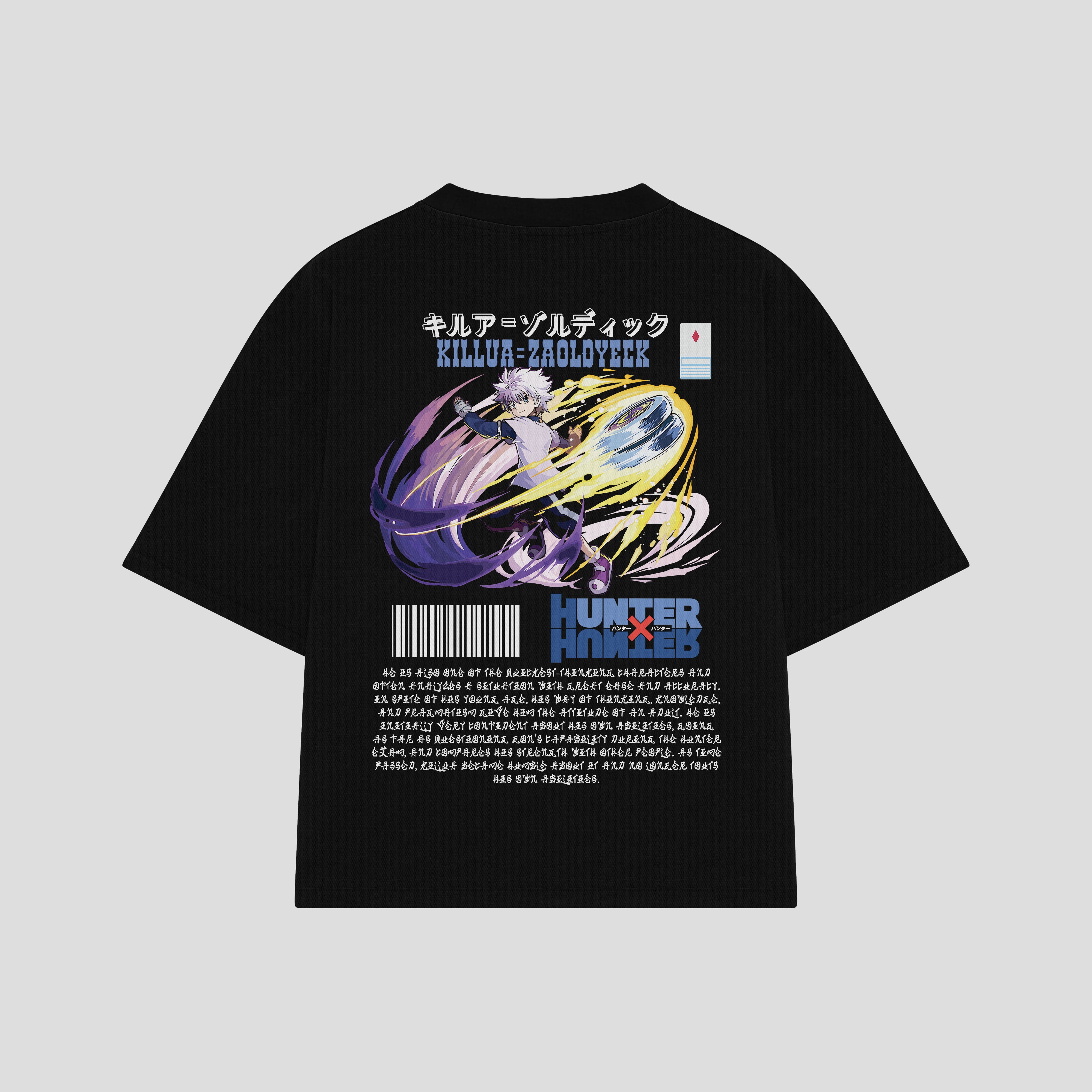 Playera streetwear premium de anime y gaming ExtraLife MX, corte boxy oversized drop shoulder heavyweight en color Deep Black y Off-White, moda urbana mexicana de culto.
