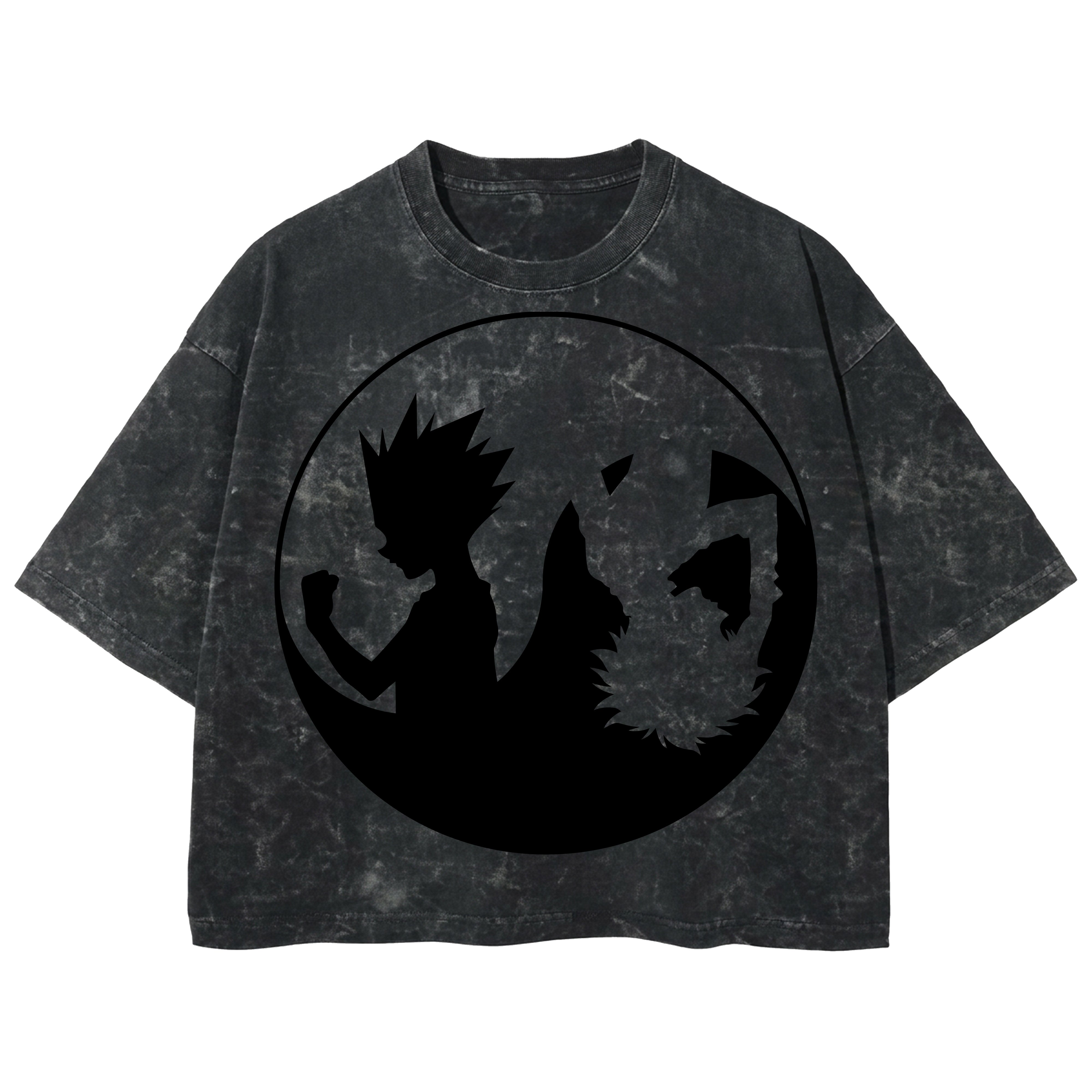 Playera streetwear premium de anime y gaming ExtraLife MX, corte boxy deluxe mineral wash heavyweight en color Acid Wash, moda urbana mexicana de culto.