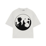 Playera streetwear premium de anime y gaming ExtraLife MX, corte boxy oversized drop shoulder heavyweight en color Deep Black y Off-White, moda urbana mexicana de culto.
