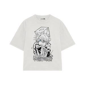 Playera streetwear premium de anime y gaming ExtraLife MX, corte boxy oversized drop shoulder heavyweight en color Deep Black y Off-White, moda urbana mexicana de culto.