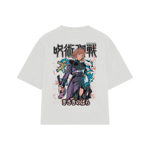 Playera streetwear premium de anime y gaming ExtraLife MX, corte boxy oversized drop shoulder heavyweight en color Deep Black y Off-White, moda urbana mexicana de culto.