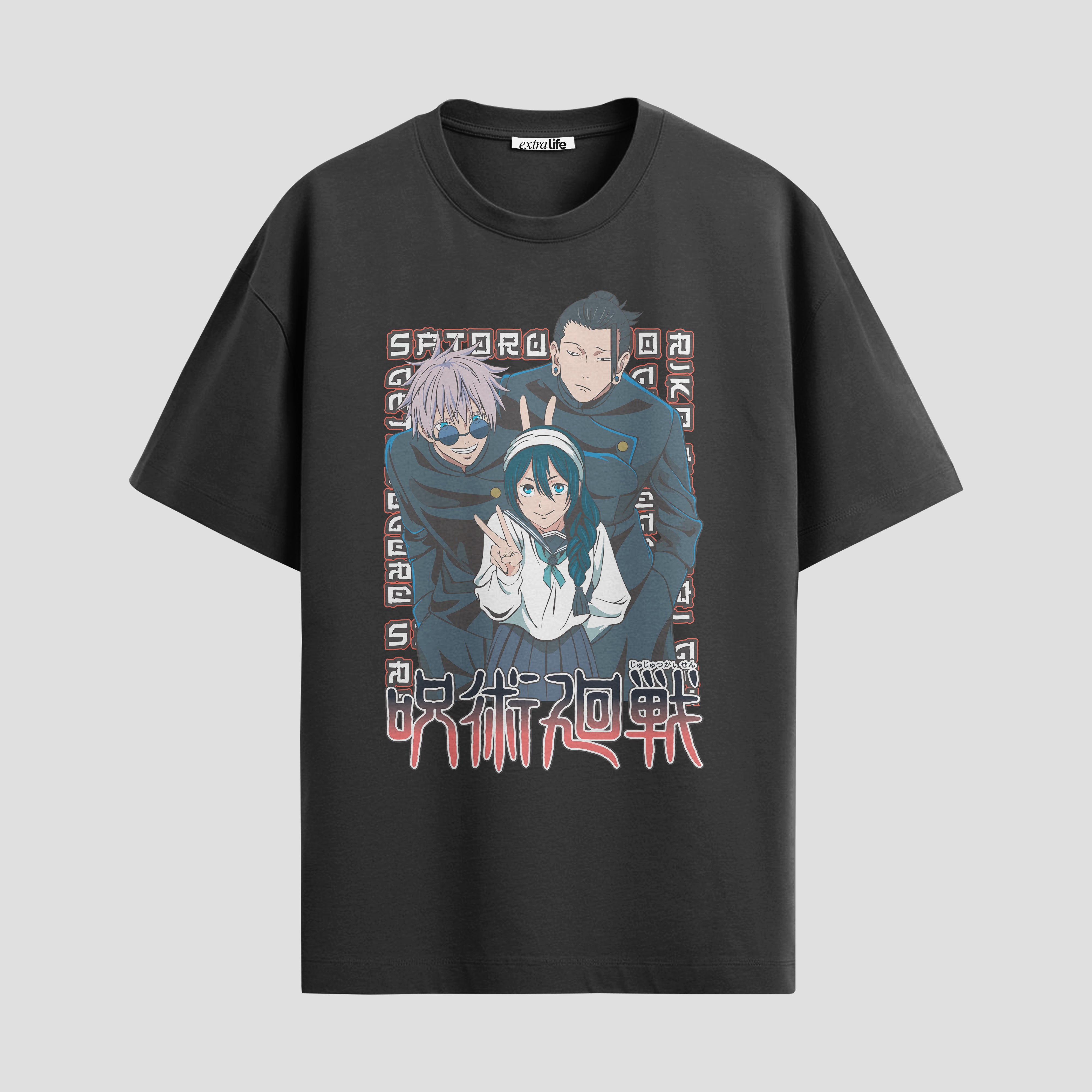 Playera urbana de anime y gaming ExtraLife MX, corte Standard Fit unisex ligero y transpirable en color Deep Black y Pure White, ropa de uso diario para gym y casual.