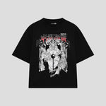 Playera streetwear premium de anime y gaming ExtraLife MX, corte boxy oversized drop shoulder heavyweight en color Deep Black y Off-White, moda urbana mexicana de culto.
